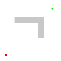 Animation of A* search expanding outward from a start cell toward a goal, showing the frontier biased toward the target rather than spreading uniformly