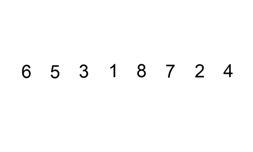 Animation of insertion sort: each new element is lifted out and moved leftward past larger elements until it reaches its position, with the sorted prefix growing one element at a time
